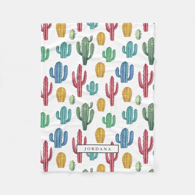 Colourful Cacti | Desert Theme Personalised Fleece Blanket (Front)