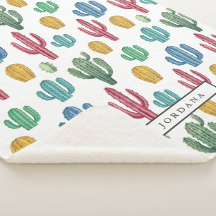 Colourful Cacti   Desert Theme Personalised Sherpa Blanket