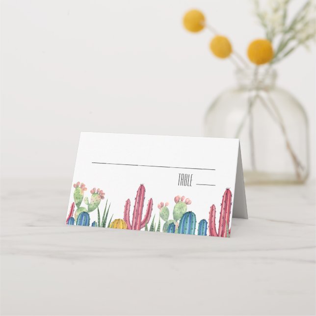 Colourful Cacti | Floral Wedding Place Card (Front)