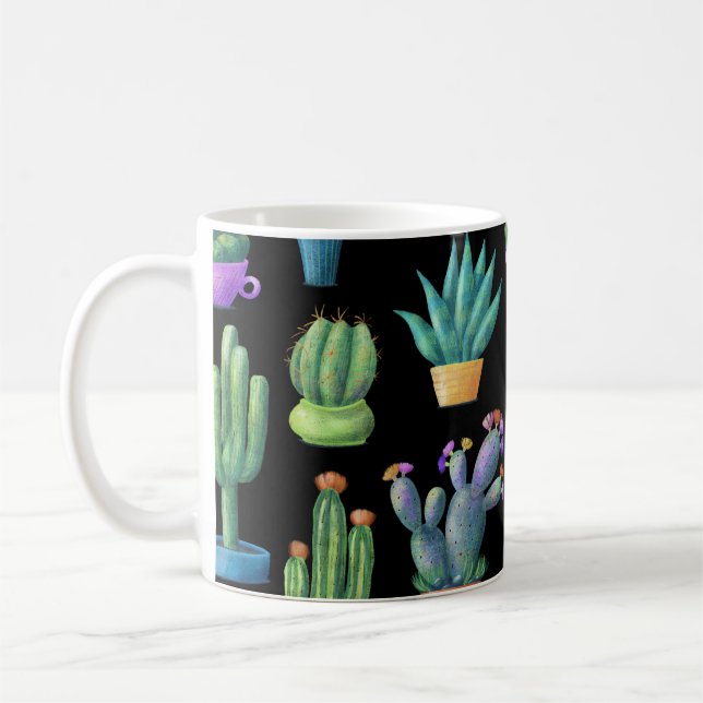 Colourful Cacti: Whimsical Seamless Design. Coffee Mug (Left)