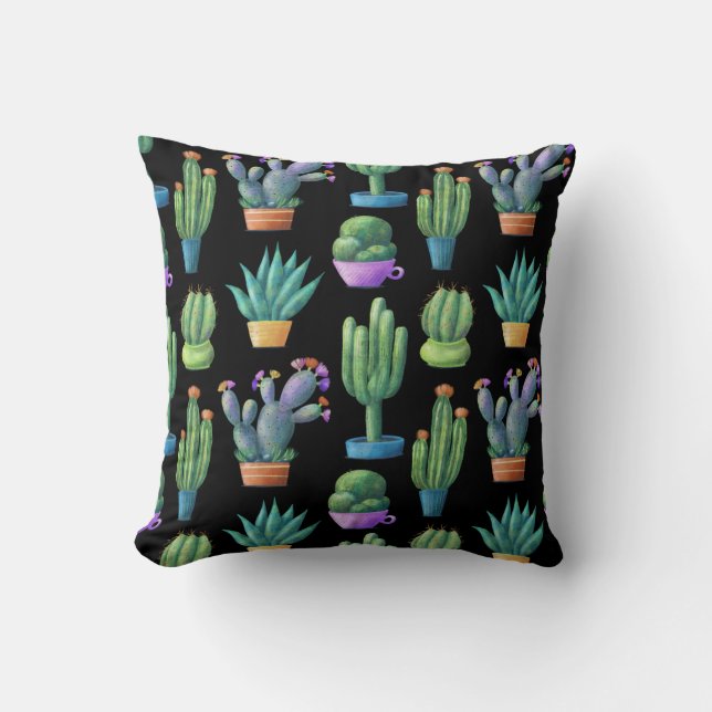 Colourful Cacti: Whimsical Seamless Design. Cushion (Front)