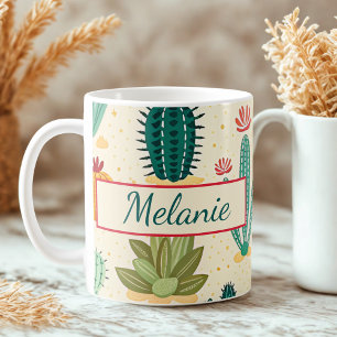 Colourful Cactus Floral Personalised Name Coffee Mug