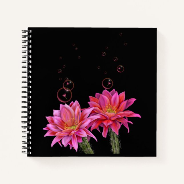 Colourful Cactus Flowers with Bubbles Poster Mug Notebook (Front)