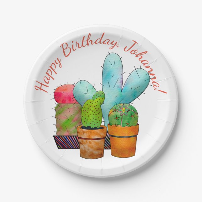 Colourful Cactus Garden Paper Plate (Front)