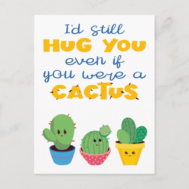 Colourful Cactus hugs modern fun Valentine Postcard (Front)