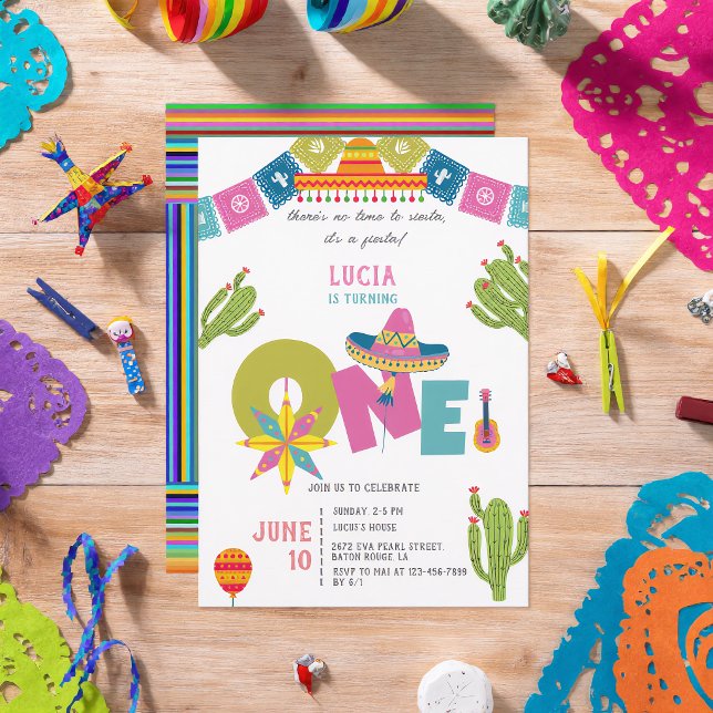 Colourful Cactus Mexican Fiesta First Birthday Invitation (Creator Uploaded)