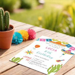 Colourful Cactus Mexican Fiesta Photo Birthday Invitation