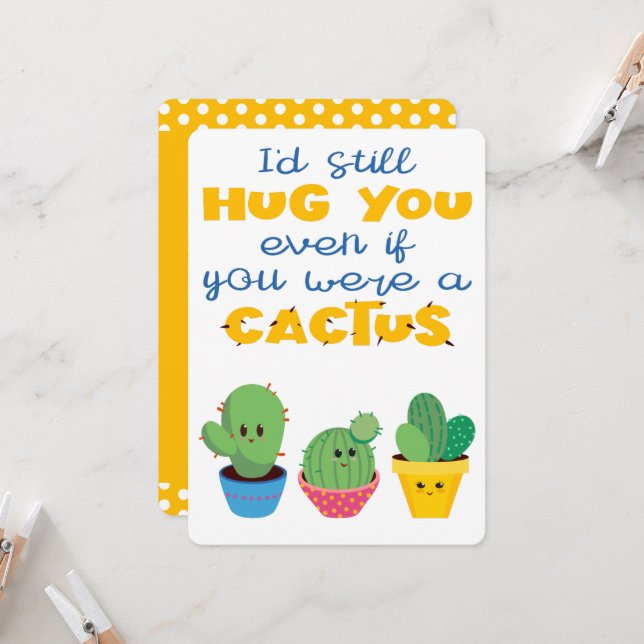 Colourful Cactus modern fun Valentine Card (Front/Back In Situ)