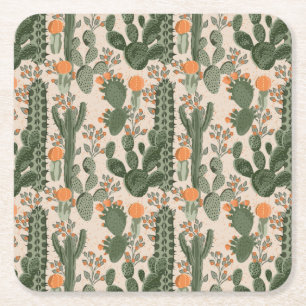 Colourful Cactus Pattern Square Paper Coaster
