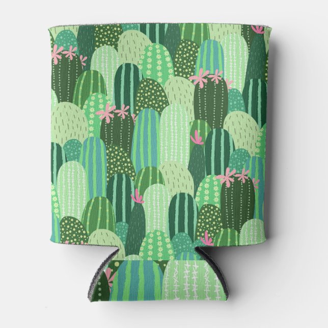 Colourful Cactus Seamless Pattern Illustration Can Cooler (Front)