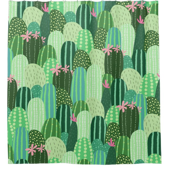 Colourful Cactus Seamless Pattern Illustration Shower Curtain (Front)