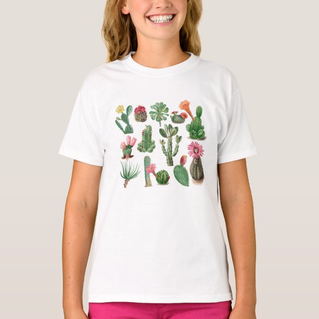 Colourful Cactus & Succulents Flowers  T-Shirt (Front)