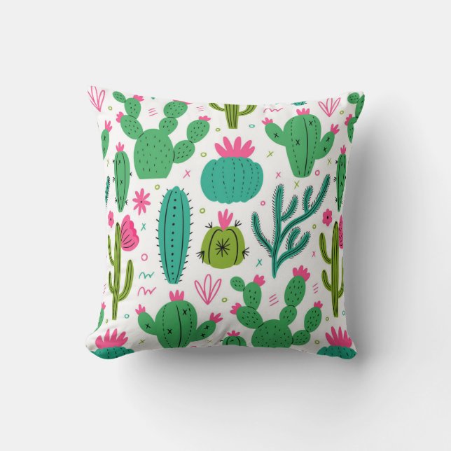 colourful Cactus  Throw Pillow (Front)