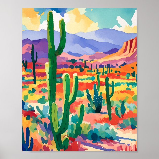 Colourful Cactus Watercolor Art Print (Front)