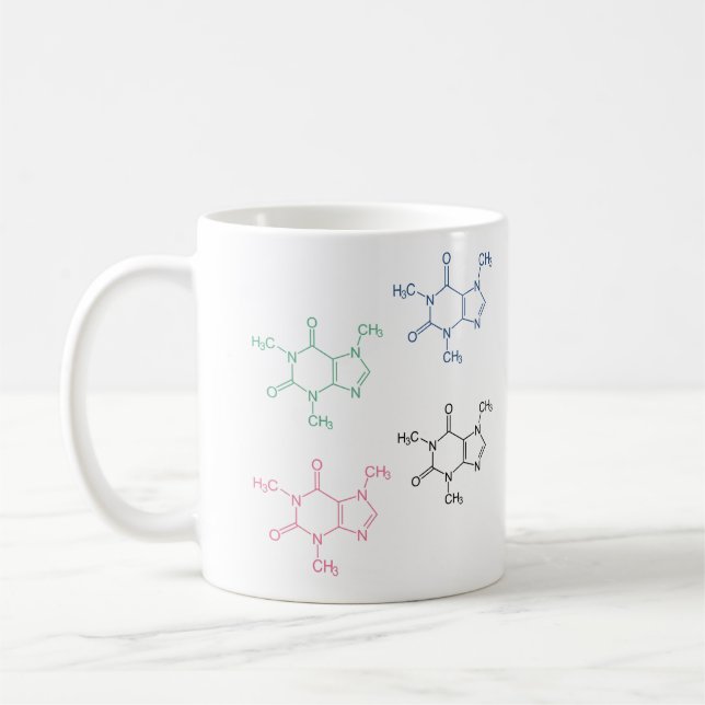 Colourful Caffeine Molecule Pattern Coffee Mug (Left)