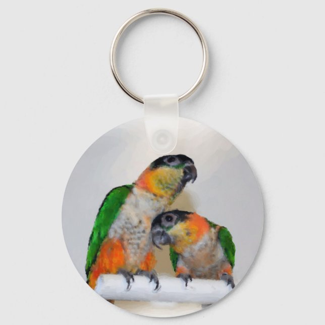 Colourful Caique Parrot Pair Keychain (Front)