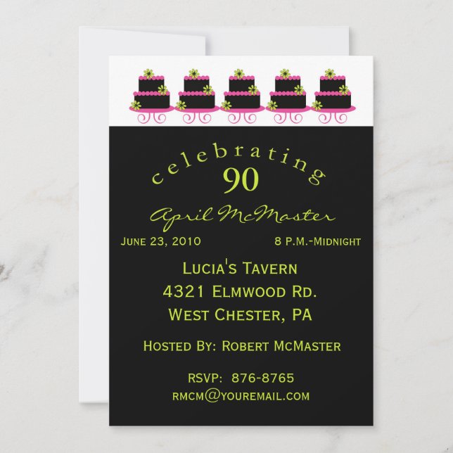 Colourful Cake 90th Birthday Party Invitation (Front)