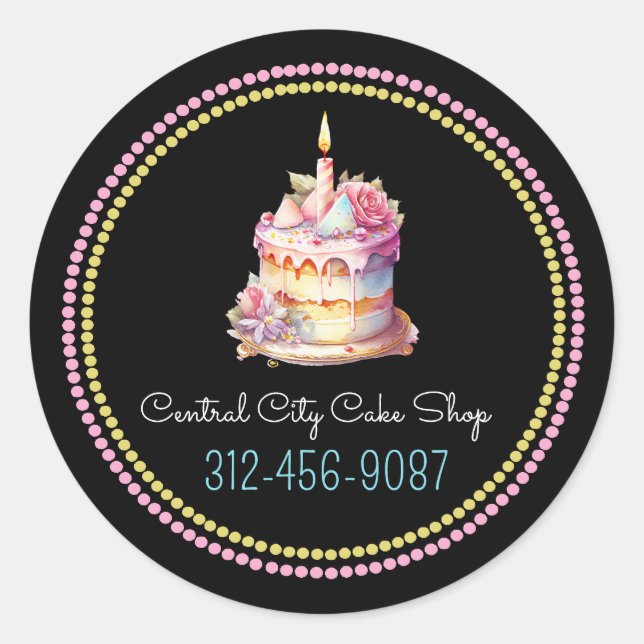 Colourful Cake Bakery Business Car Classic Round Sticker (Front)