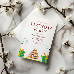 Colourful Cake Birthday Party Invitation