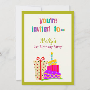 Colourful Cake Gift 1st Birthday Party Invitation 