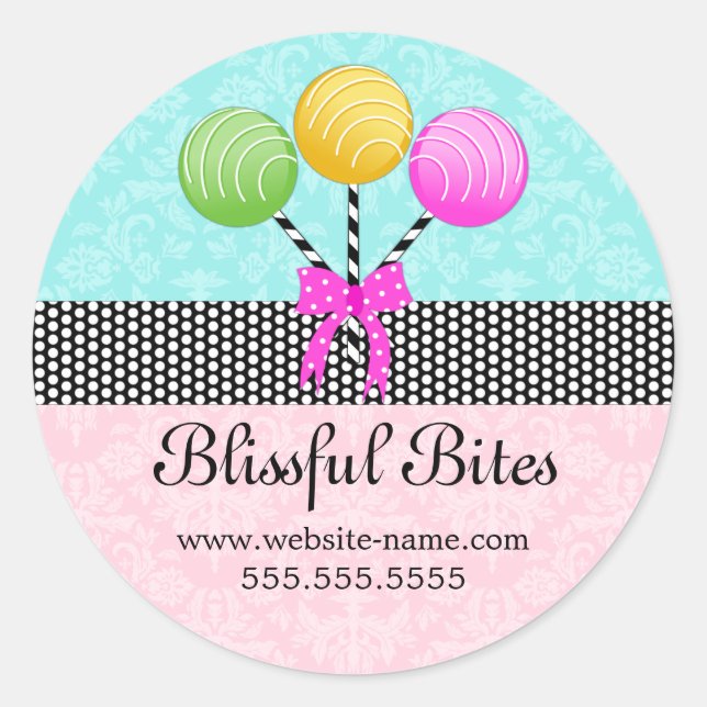 Colourful Cake Pops Damask Classic Round Sticker (Front)