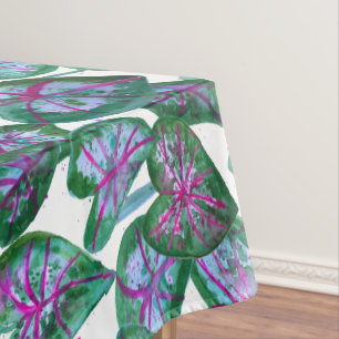 Colourful Caladiums Watercolor Leaf Pattern Pink Tablecloth