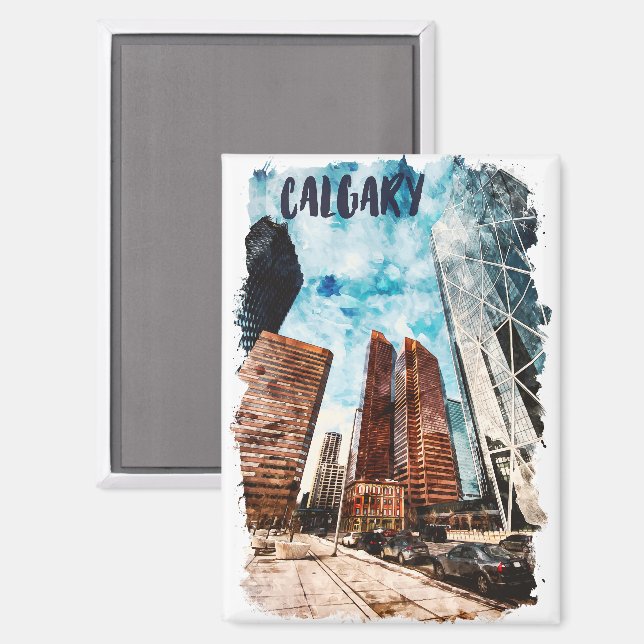 Colourful Calgary Alberta Cityscape  Magnet (Front/Back)