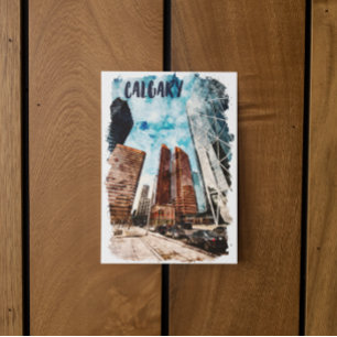 Colourful Calgary Alberta Cityscape Postcard