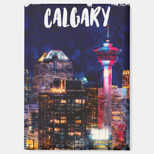 Colourful Calgary Alberta Skyline By Night Magnet (Front)