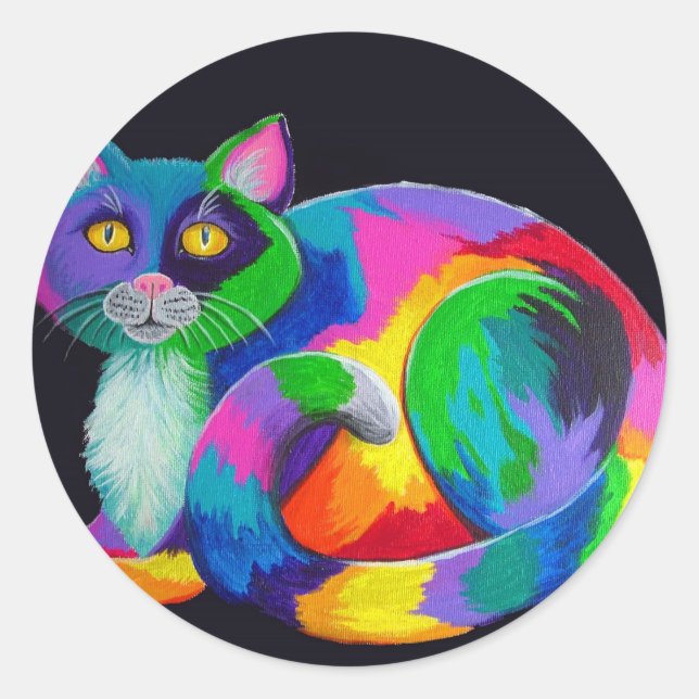 Colourful Calico Classic Round Sticker (Front)