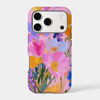 Colourful California Wildflowers Painting on Pink