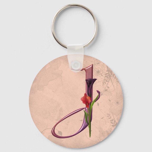 Colourful Calla Initial J Key Ring (Front)