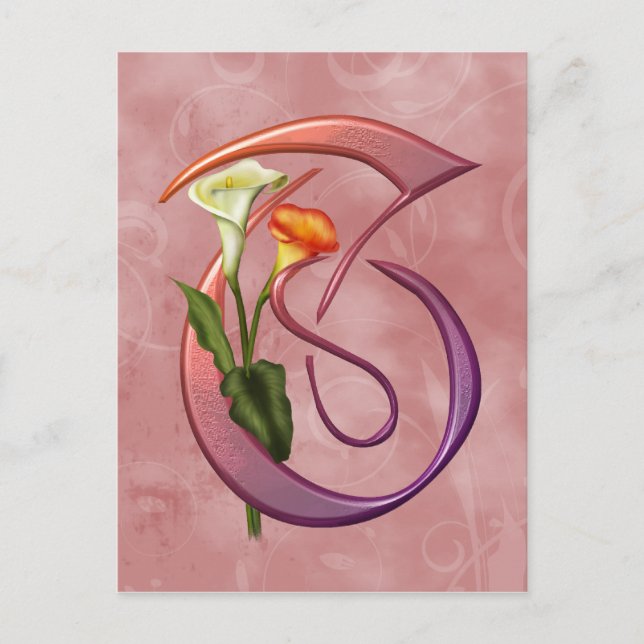 Colourful Calla Initial T Postcard (Front)