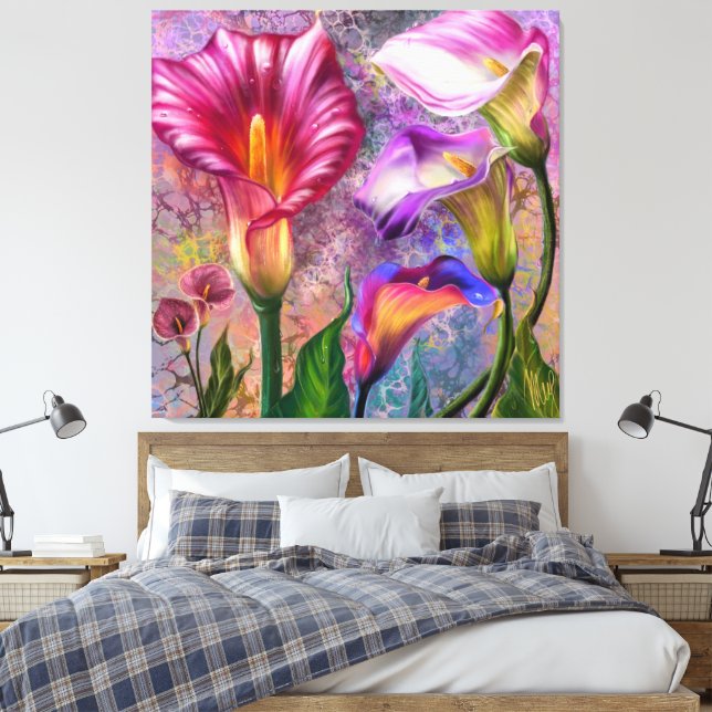 Colourful Calla Lilies Canvas Print (Insitu(Bedroom))