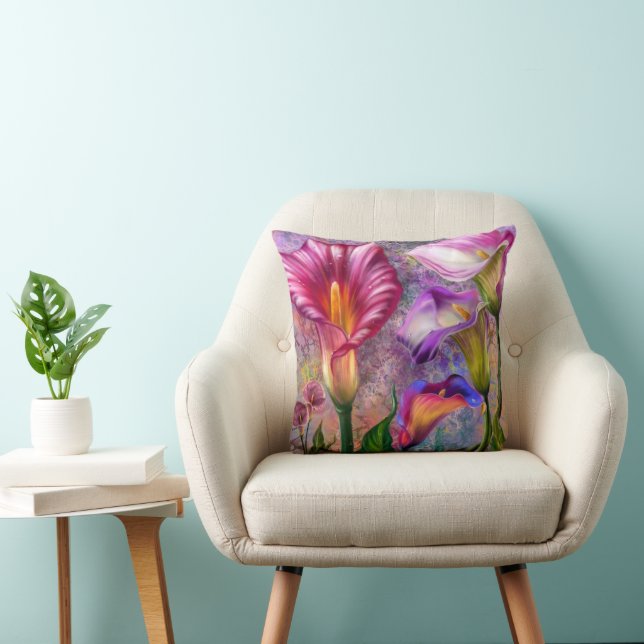 Colourful Calla Lilies Throw Pillow (Chair)