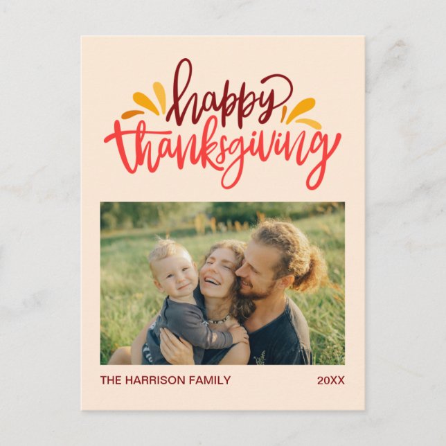 Colourful Calligraphy Happy Thanksgiving Photo Postcard (Front)