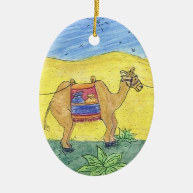 Colourful Camels Ceramic Tree Decoration (Front)