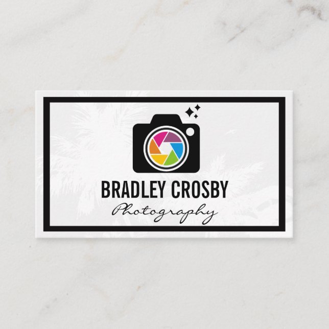 Colourful Camera Lens Logo Business Card (Front)