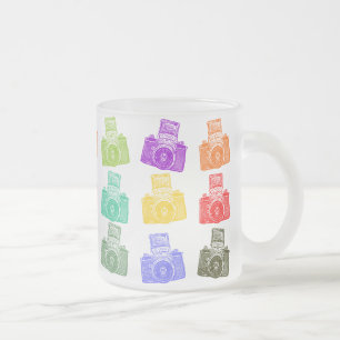 Colourful Cameras Frosted Glass Coffee Mug