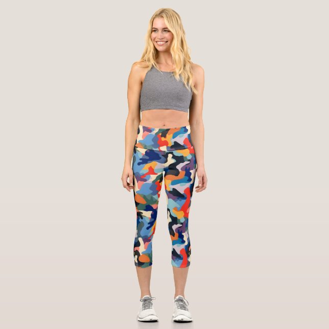 Colourful Camouflage Capri Leggings (Front)
