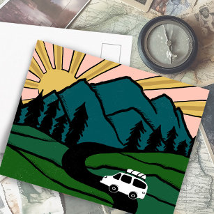 Colourful Campervan Mountains Vanlife RV Sunrise Postcard