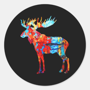 Colourful Canadian Moose Abstract Paint Wildlife N Classic Round Sticker