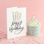 Colourful Candles Lettered Happy Birthday Card<br><div class="desc">This whimsical folded birthday card features colourful hand-drawn candles and hand-lettering. Customise the inside of the card with your own personalised message.</div>