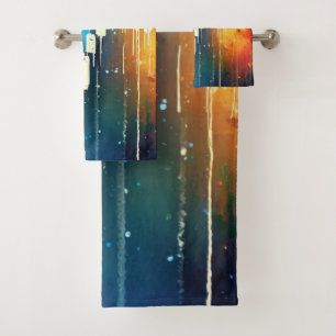 Colourful candlestick chart abstract painting bath towel set
