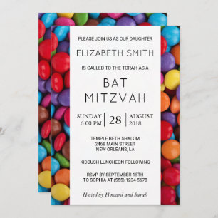 Colourful Candy, Candy Buttons, Sweets, Bat Mitzva Invitation