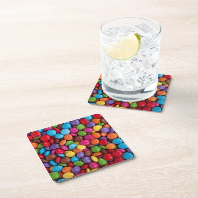 Colourful Candy, Candy Buttons, Sweets, Food Square Paper Coaster (Insitu)