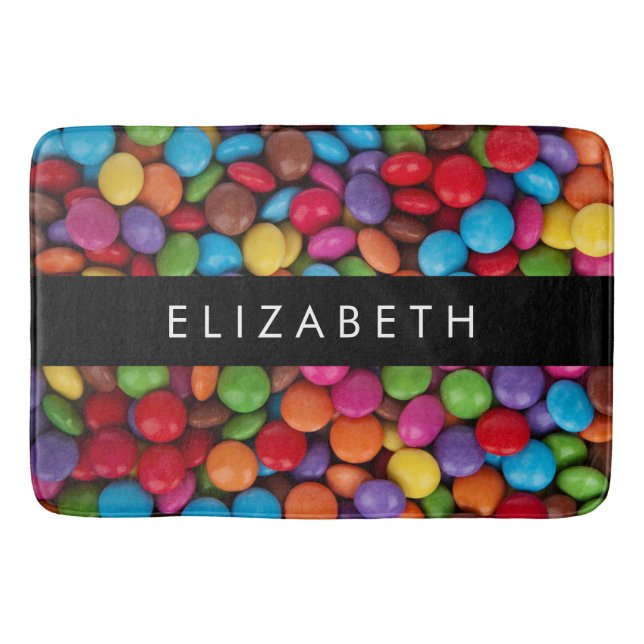 Colourful Candy, Candy Buttons, Sweets, Your Name Bath Mat (Front)