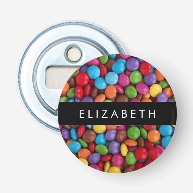 Colourful Candy, Candy Buttons, Sweets, Your Name Bottle Opener (Front)