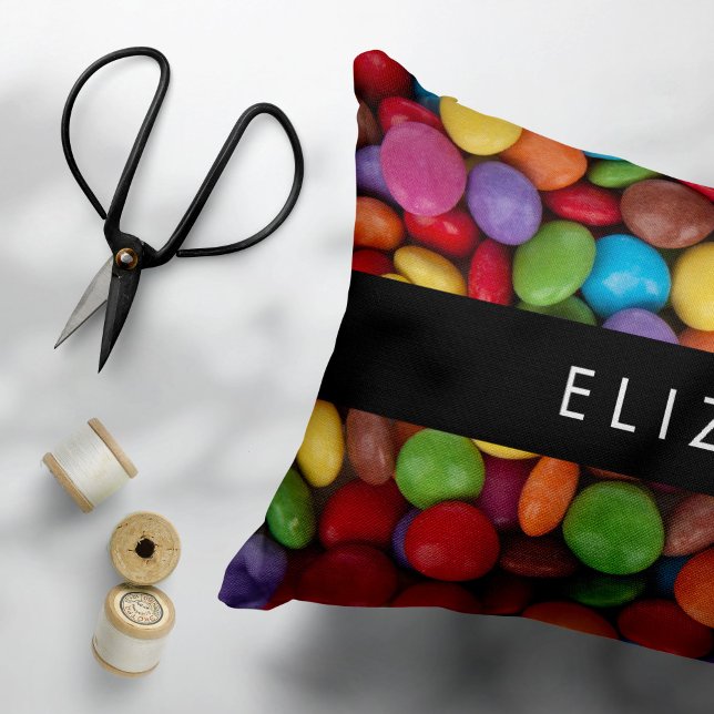 Colourful Candy, Candy Buttons, Sweets, Your Name Decorative Cushion (Creator Uploaded)