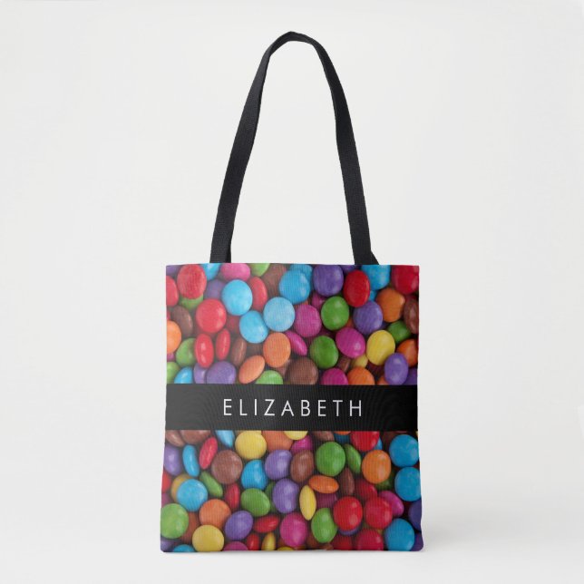 Colourful Candy, Candy Buttons, Sweets, Your Name Tote Bag (Front)